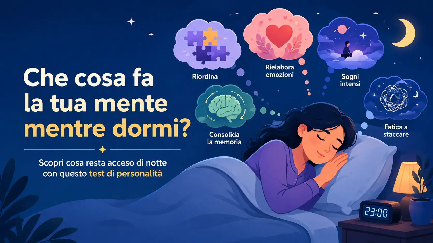 Test di personalità sul sonno: scopri che cosa fa la tua mente mentre dormi e quale profilo notturno ti rappresenta di più.